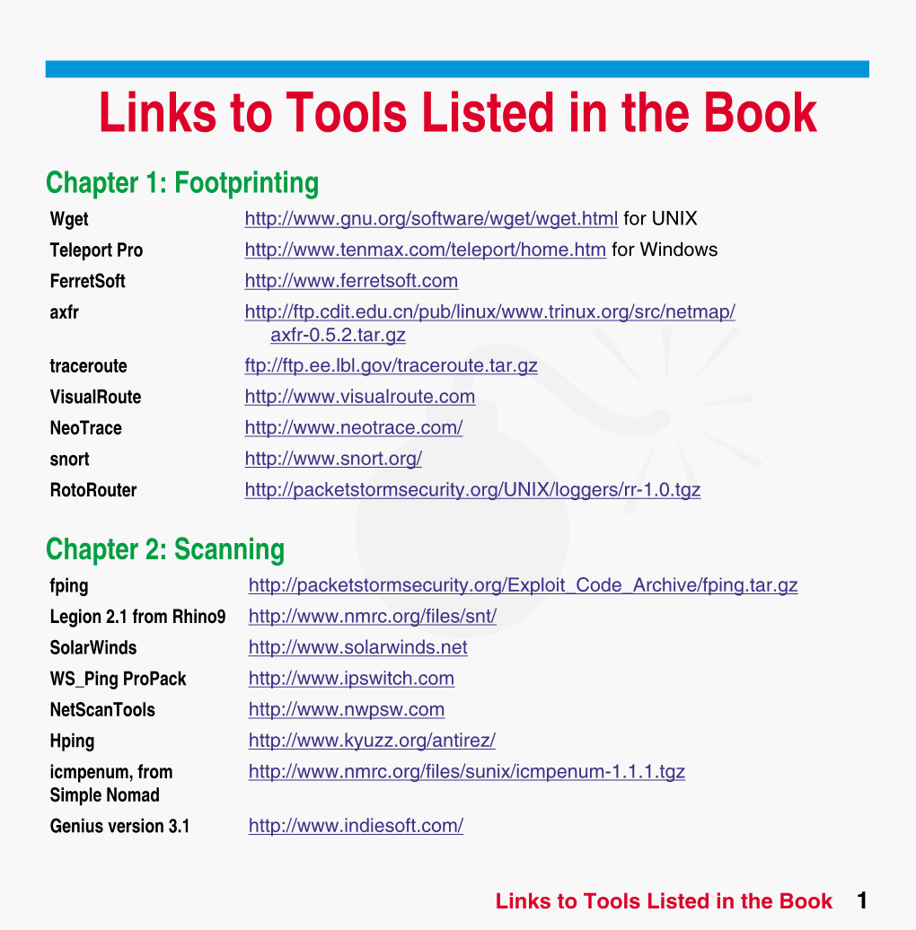 Links to Tools Listed in the Book