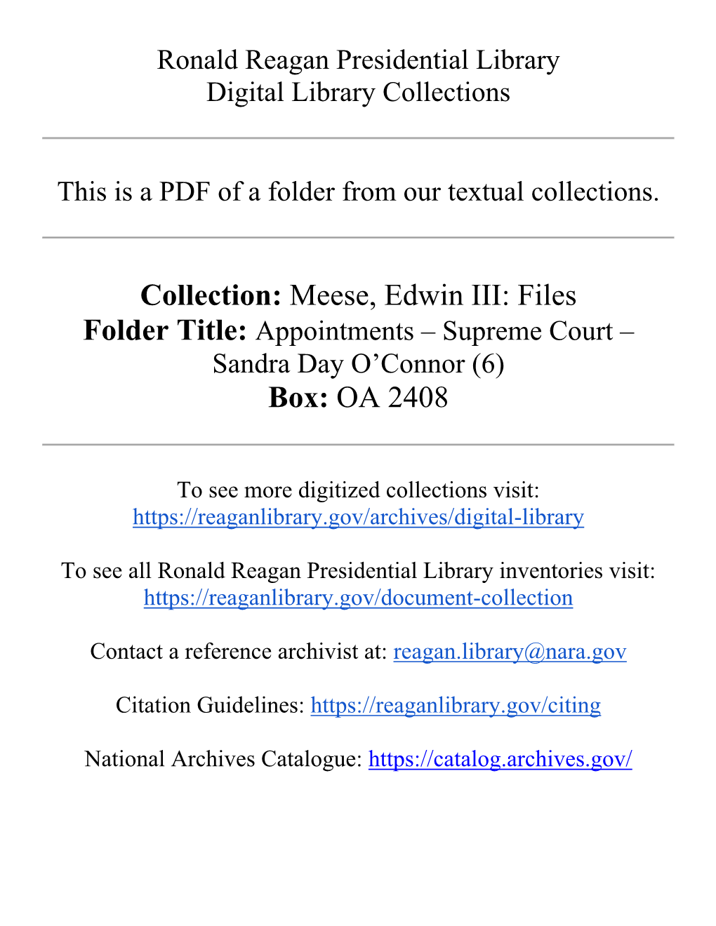 Collection: Meese, Edwin III: Files Box: OA 2408