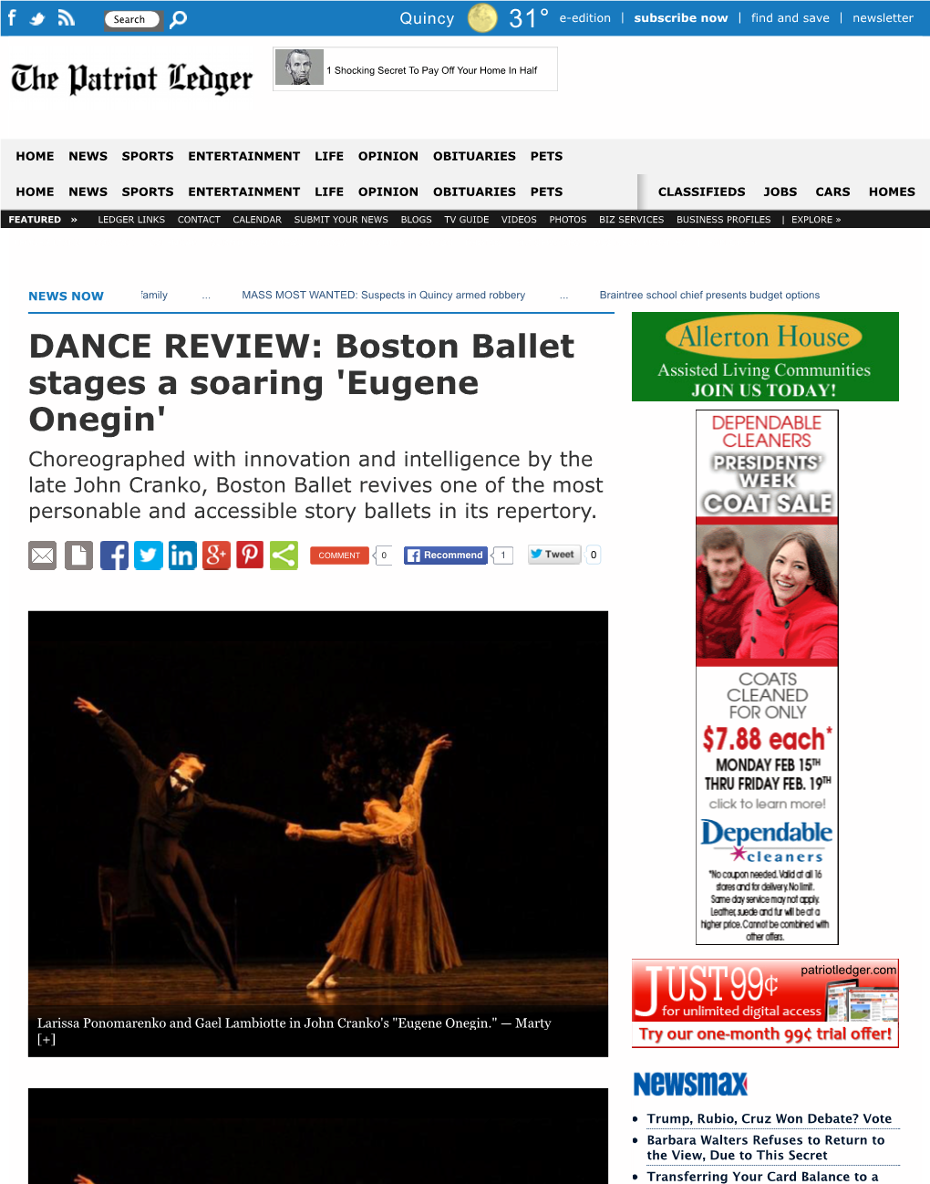 DANCE REVIEW: Boston Ballet Stages a Soaring 'Eugene Onegin'