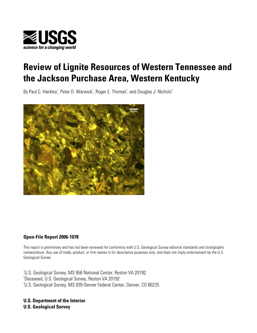 Review of Lignite Resources of Western Tennessee and the Jackson Purchase Area, Western Kentucky