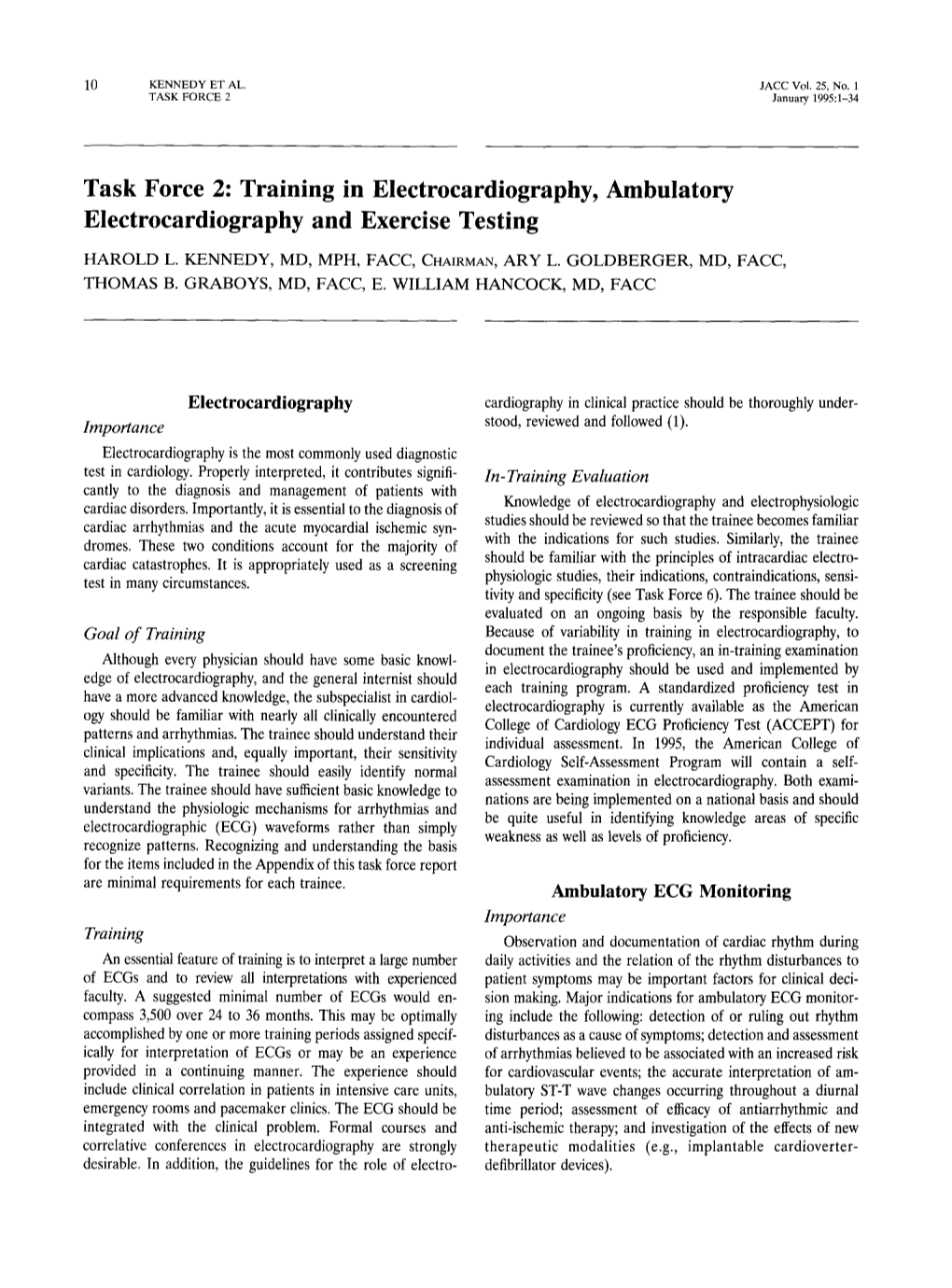 Task Force 2: Training in Electrocardiography, Ambulatory Electrocardiography and Exercise Testing