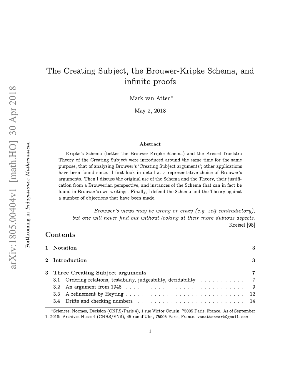 The Creating Subject, the Brouwer-Kripke Schema, And