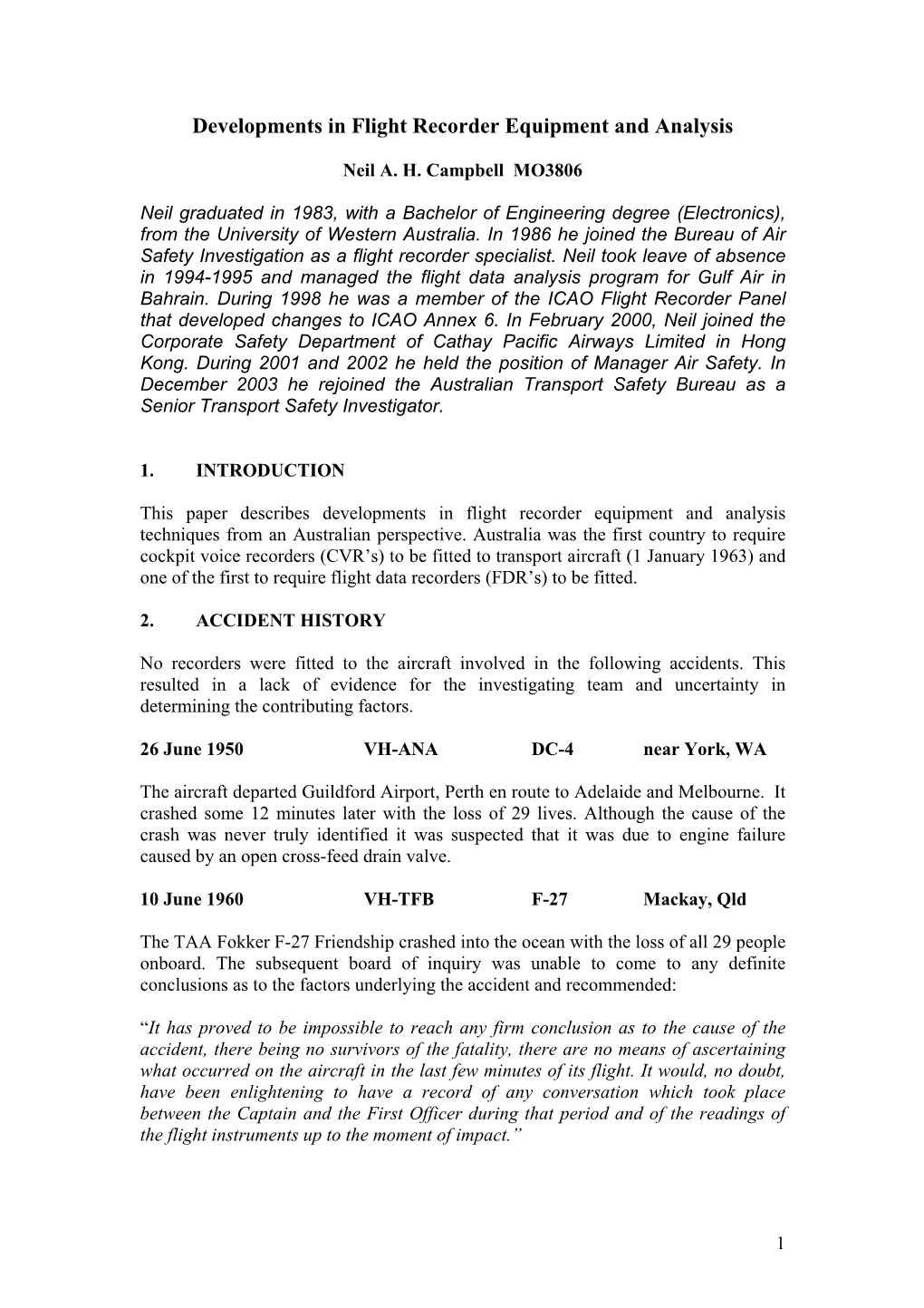 Developments in Flight Recorder Equipment and Analysis