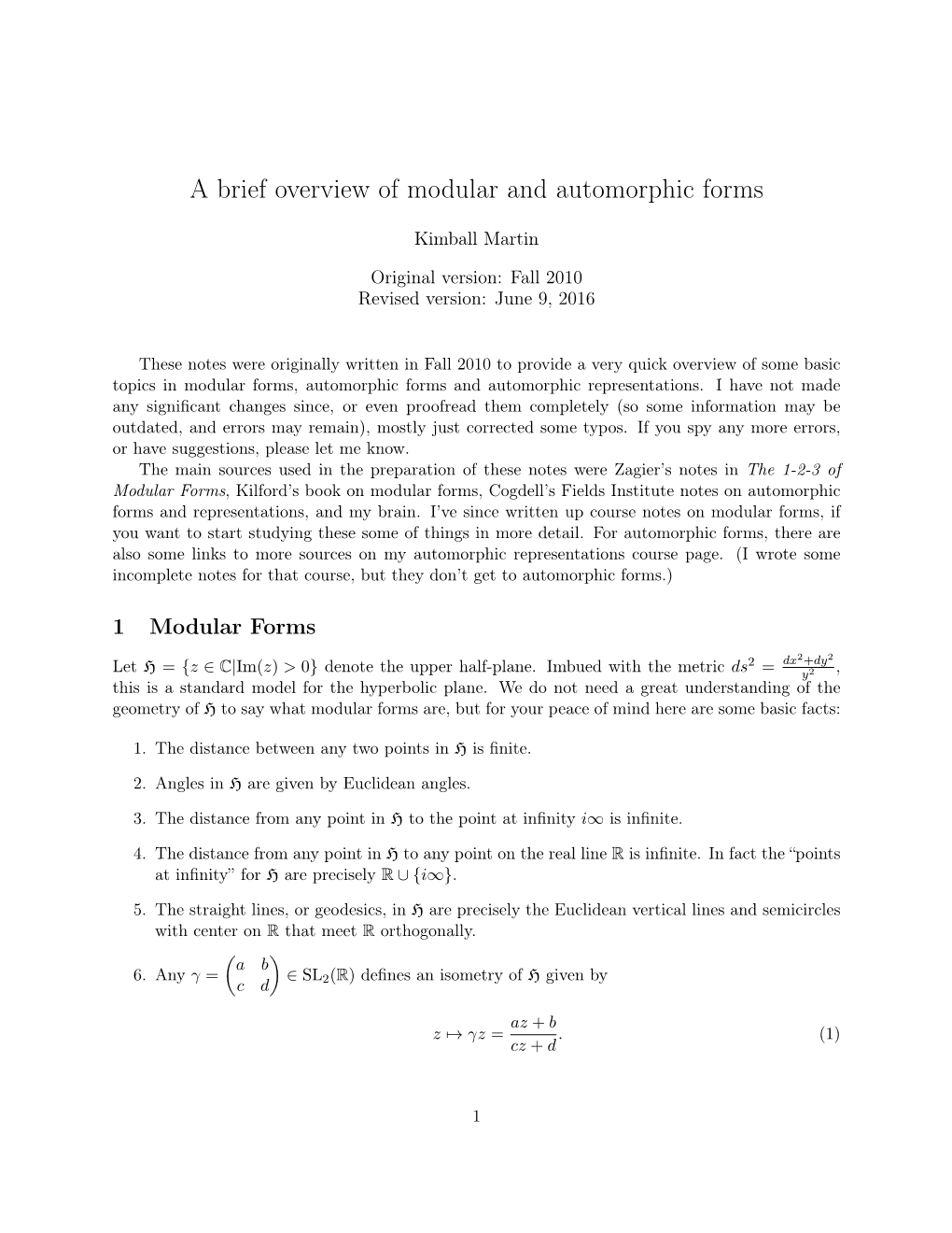 A Brief Overview of Modular and Automorphic Forms