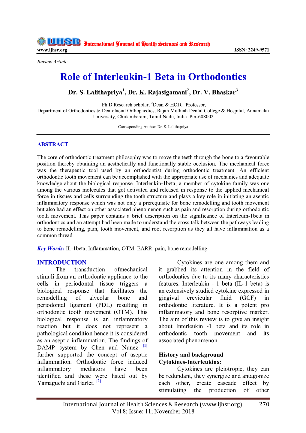 Role of Interleukin-1 Beta in Orthodontics