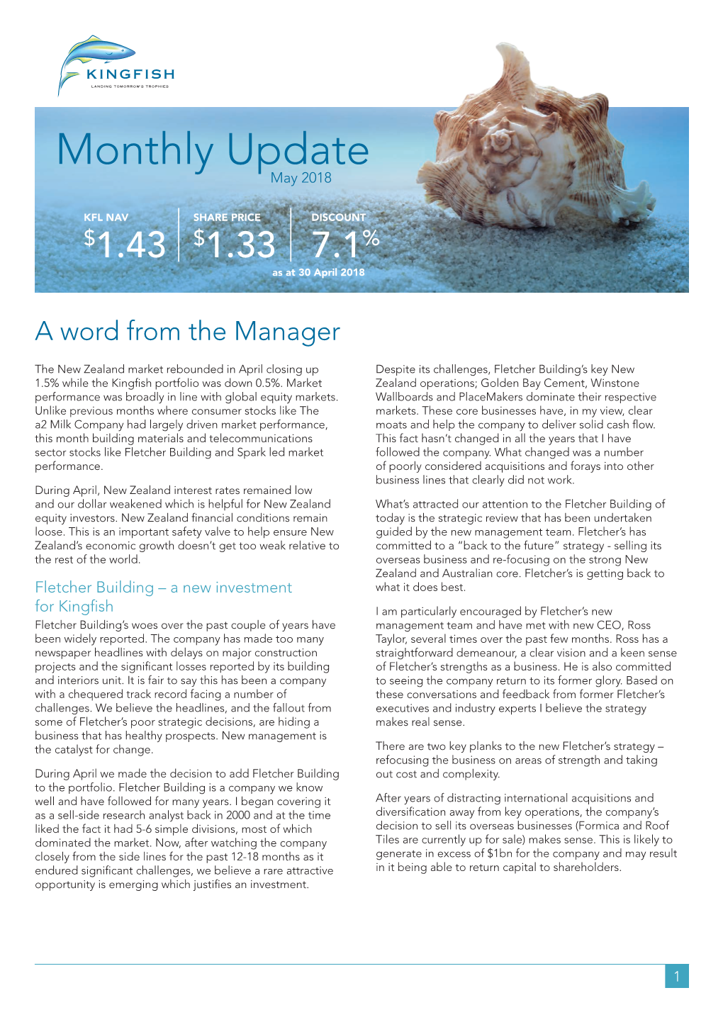 Kingfish Monthly Update