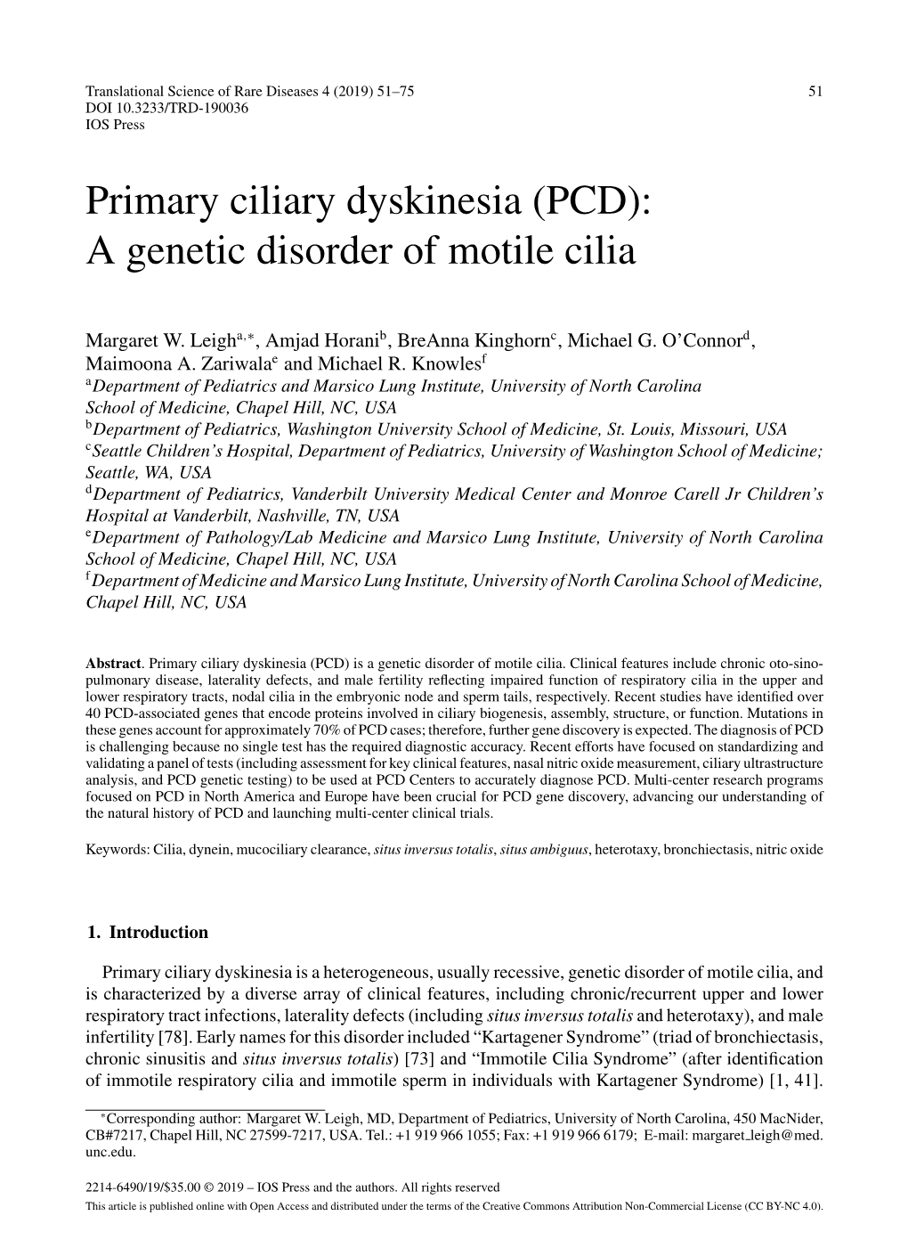 Primary Ciliary Dyskinesia (PCD): a Genetic Disorder of Motile Cilia