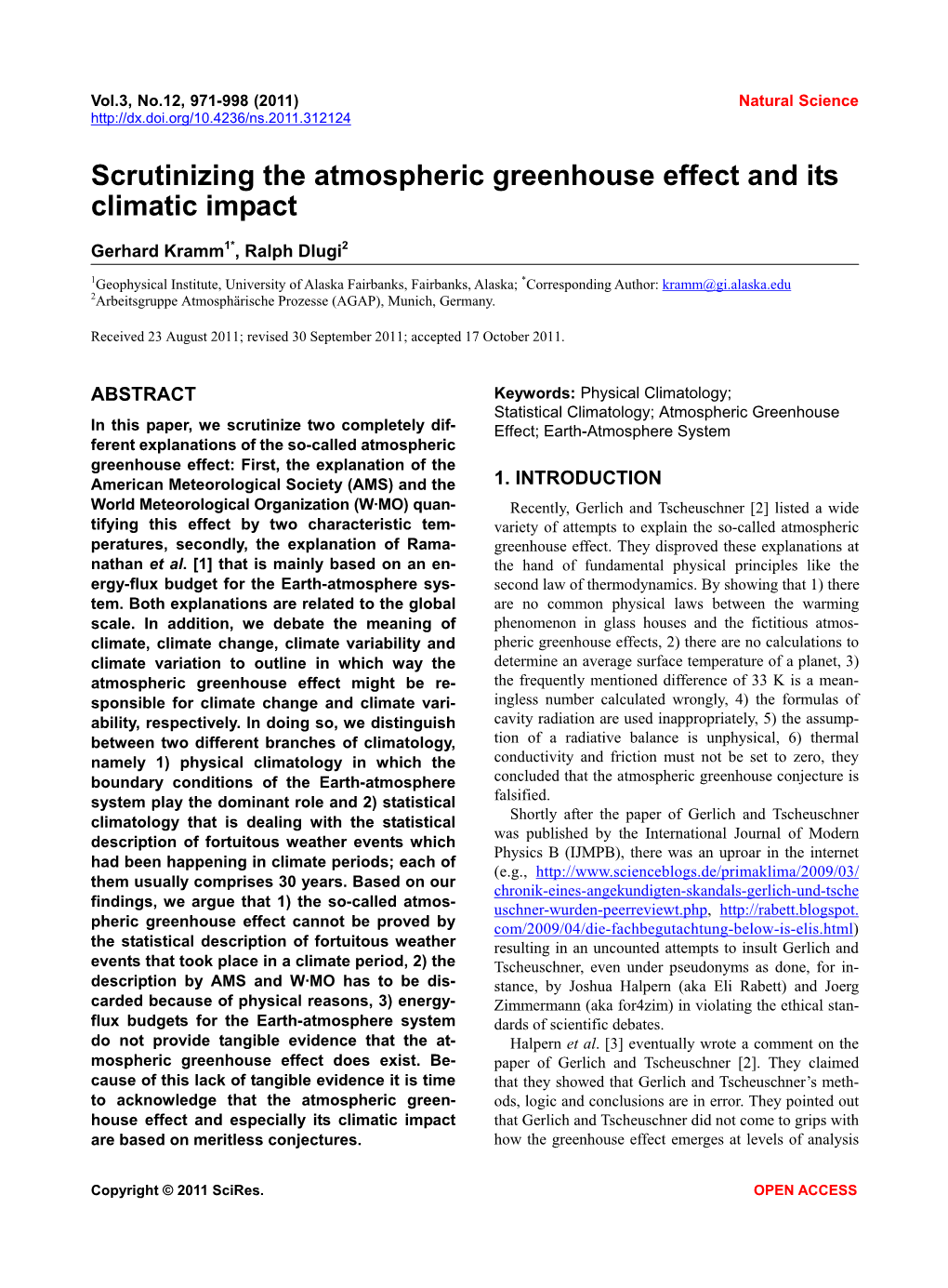 Scrutinizing the Atmospheric Greenhouse Effect and Its Climatic Impact