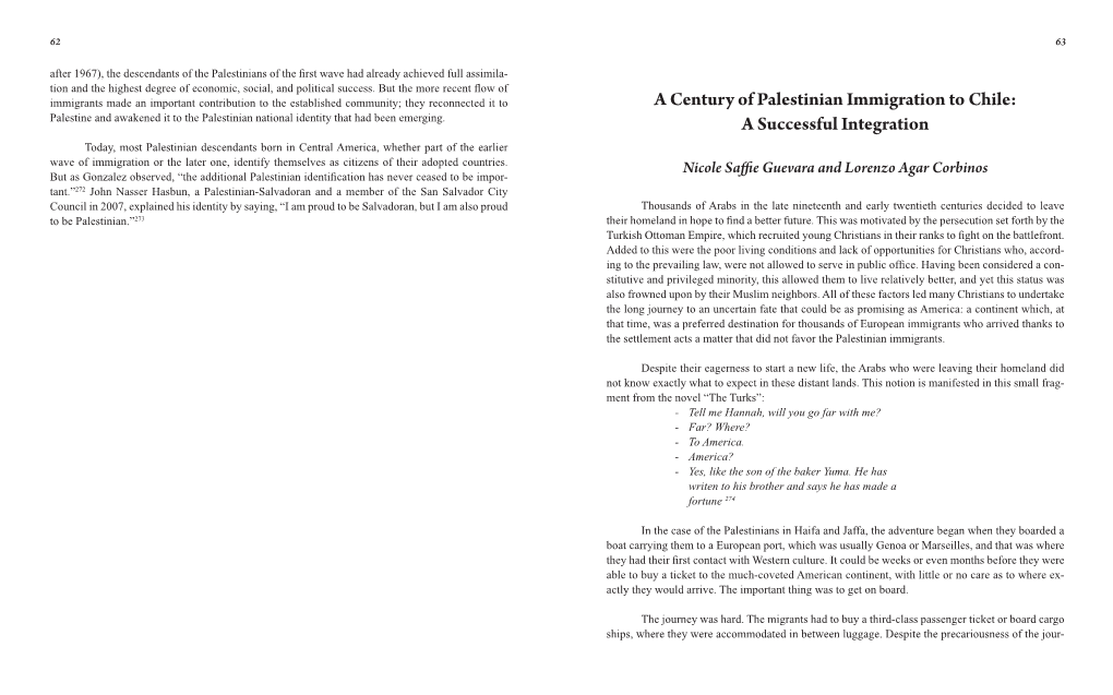 A Century of Palestinian Immigration to Chile: Palestine and Awakened It to the Palestinian National Identity That Had Been Emerging