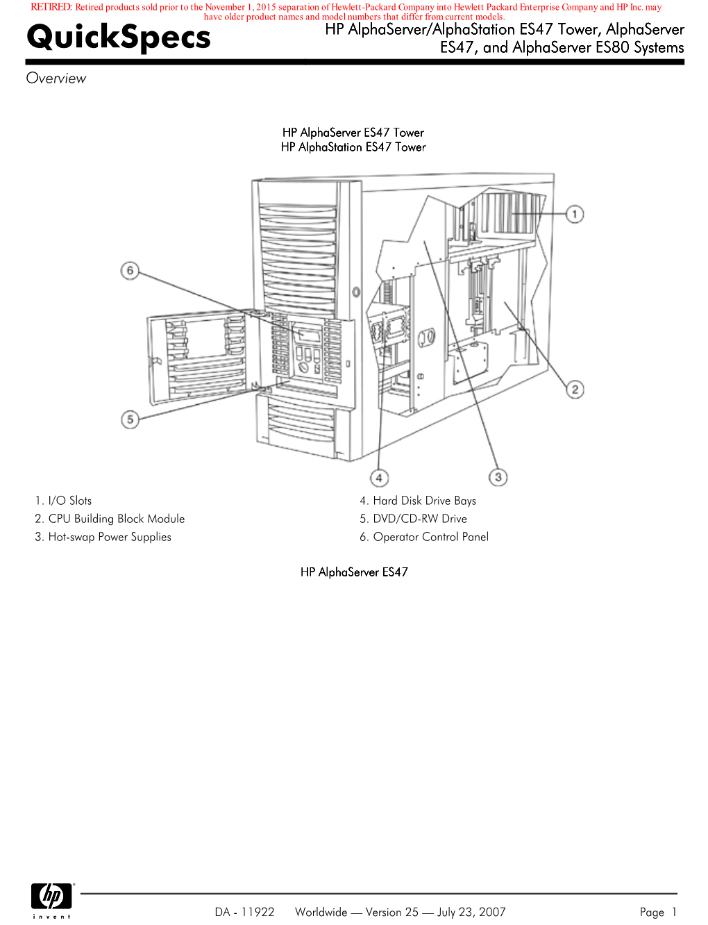 Quickspecs ES47, and Alphaserver ES80 Systems Overview