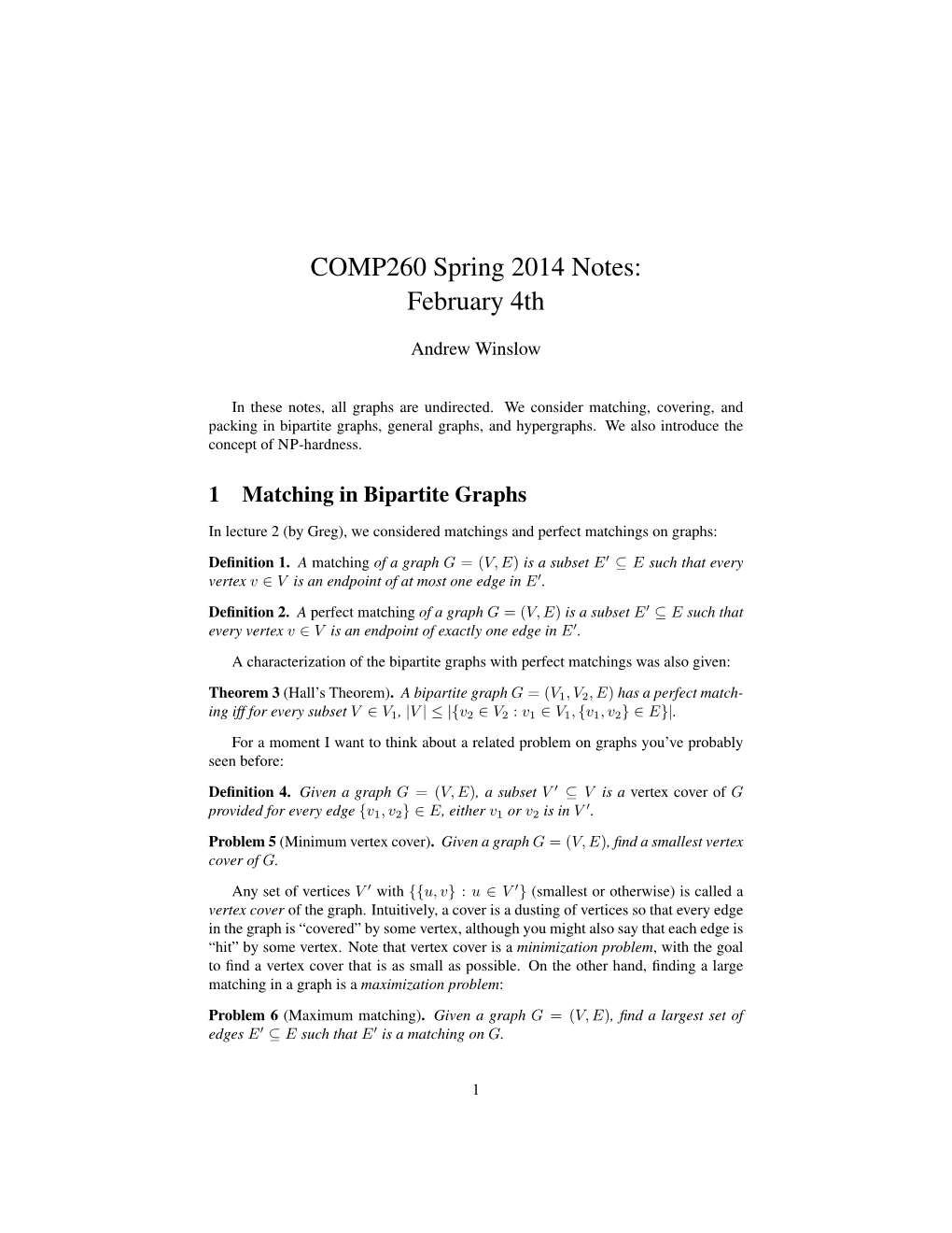 COMP260 Spring 2014 Notes: February 4Th
