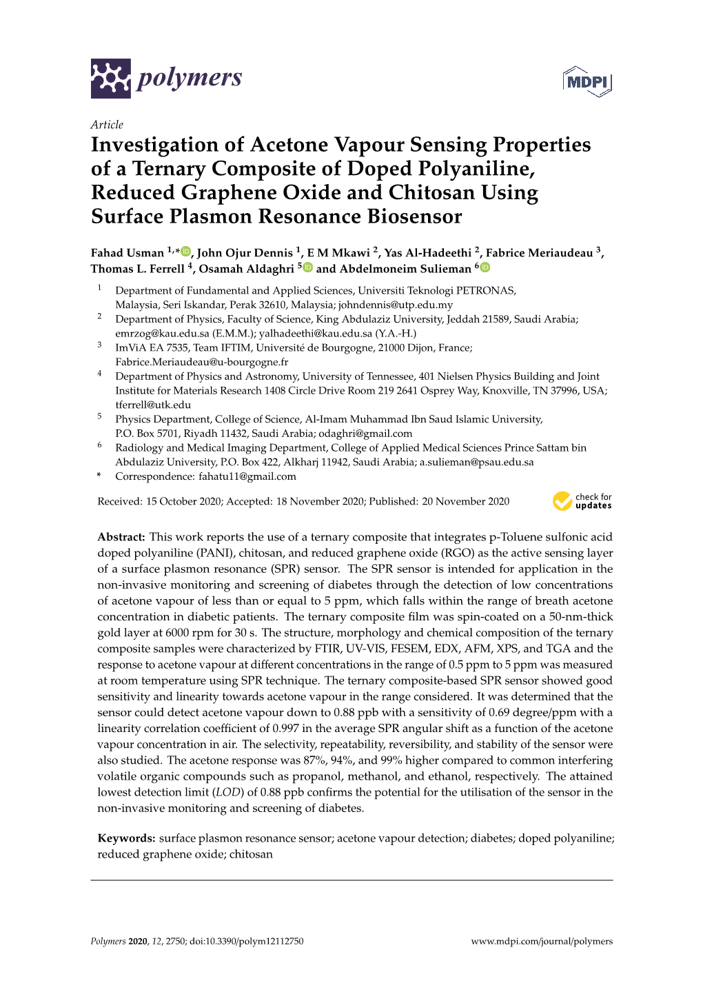 Investigation of Acetone Vapour Sensing Properties of a Ternary