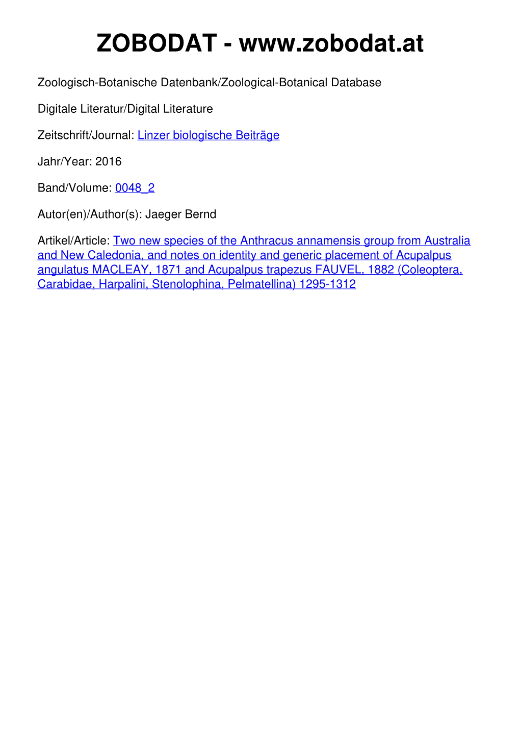 Two New Species of the Anthracus Annamensis Group from Australia and New Caledonia, and Notes on Identity and Generic Placement