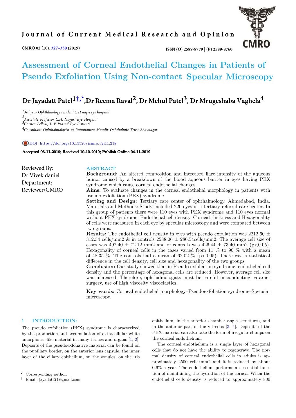 Assessment of Corneal Endothelial Changes in Patients of Pseudo Exfoliation Using Non-Contact Specular Microscopy