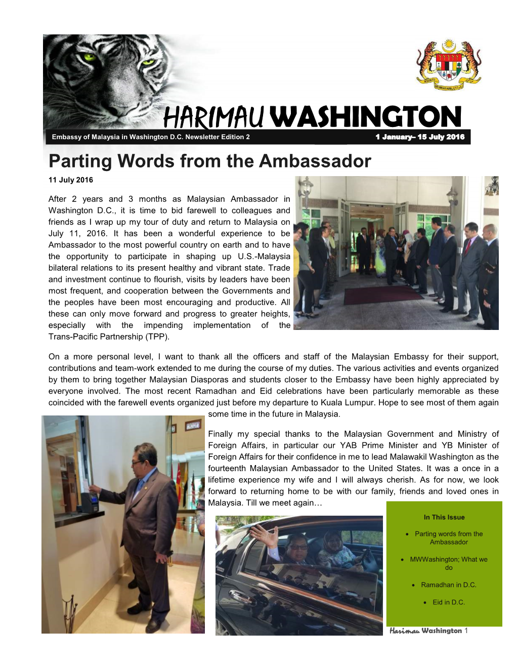 HARIMAU WASHINGTON Embassy of Malaysia in Washington D.C