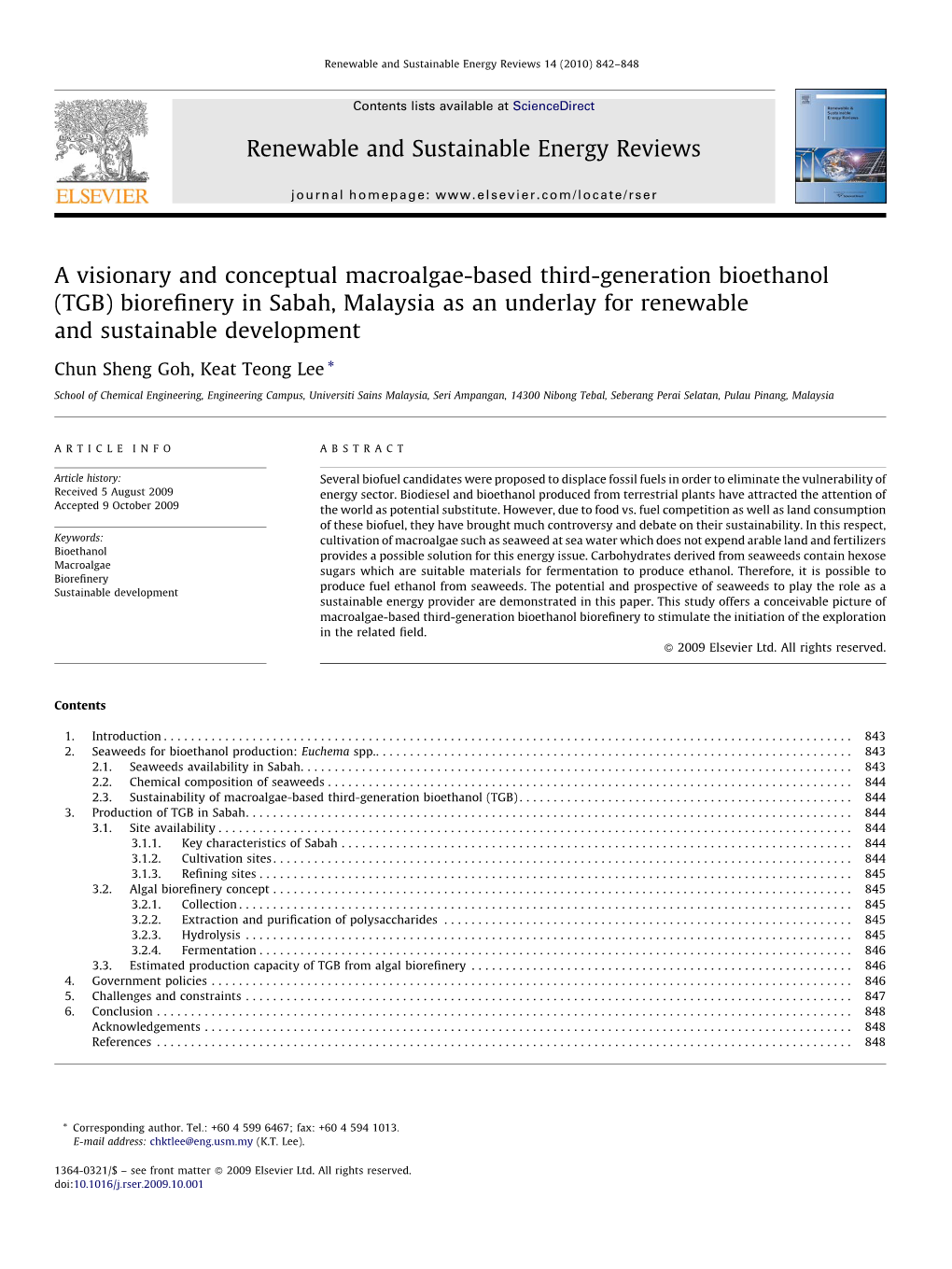 A Visionary and Conceptual Macroalgae-Based Third-Generation Bioethanol (TGB) Bioreﬁnery in Sabah, Malaysia As an Underlay for Renewable and Sustainable Development