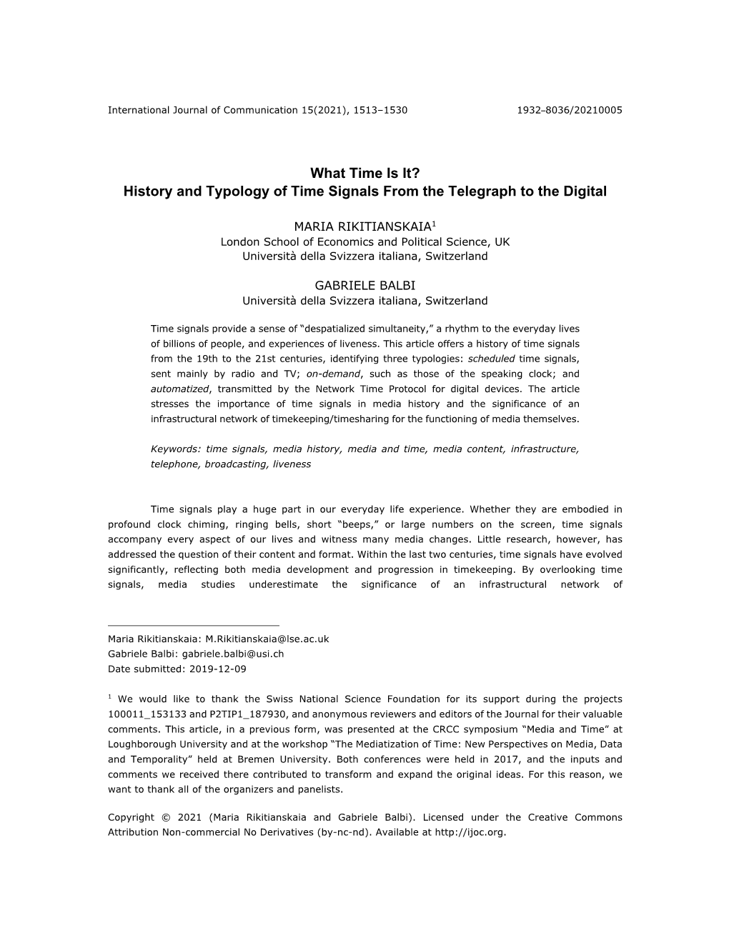 History and Typology of Time Signals from the Telegraph to the Digital