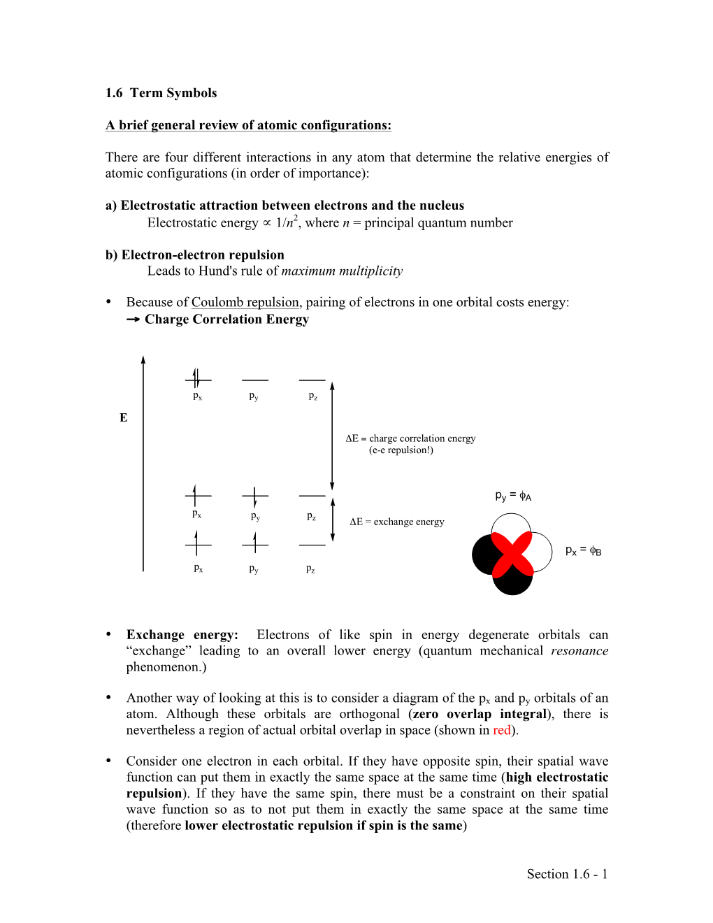 1 1.6 Term Symbols a Brief General Review of Atomic Configurations