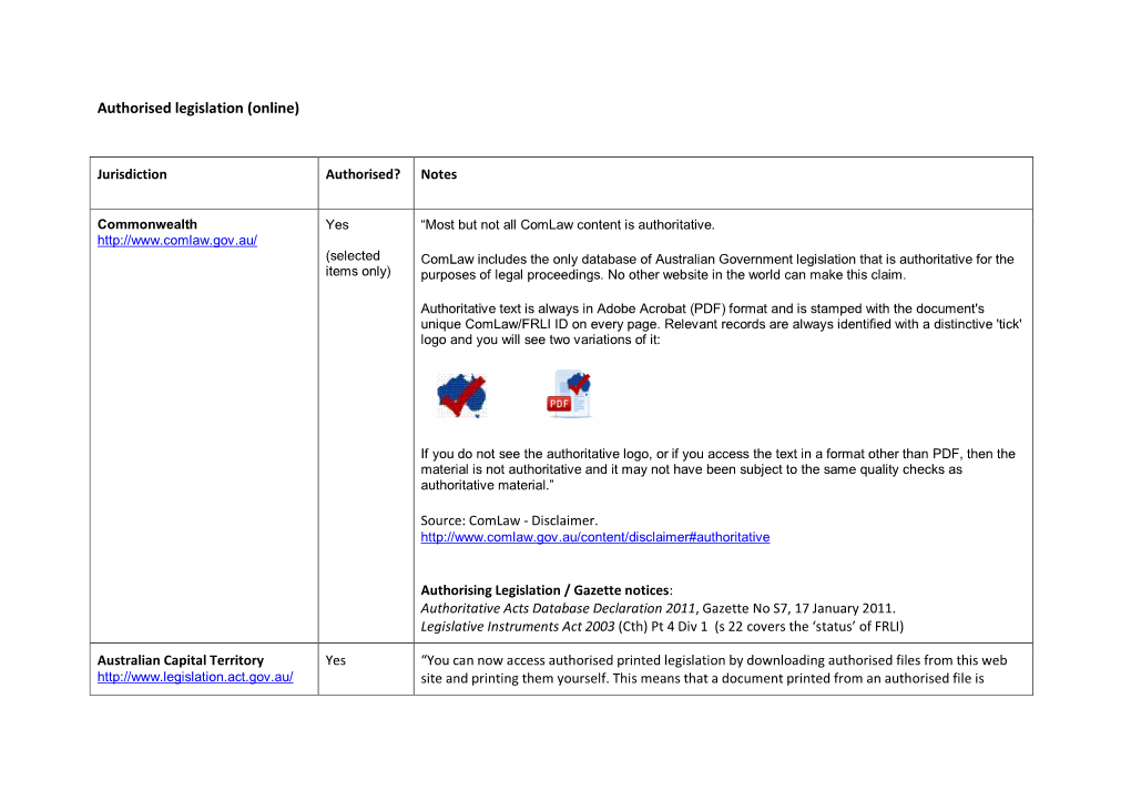 Authorised Legislation (Online)