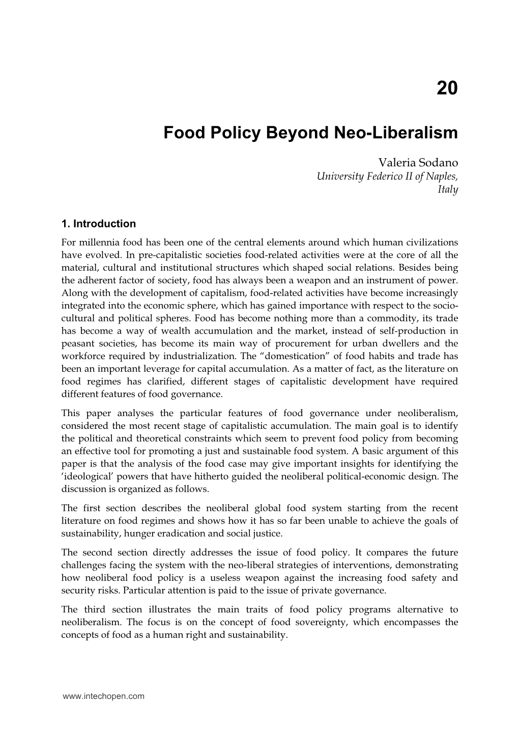 Food Policy Beyond Neo-Liberalism