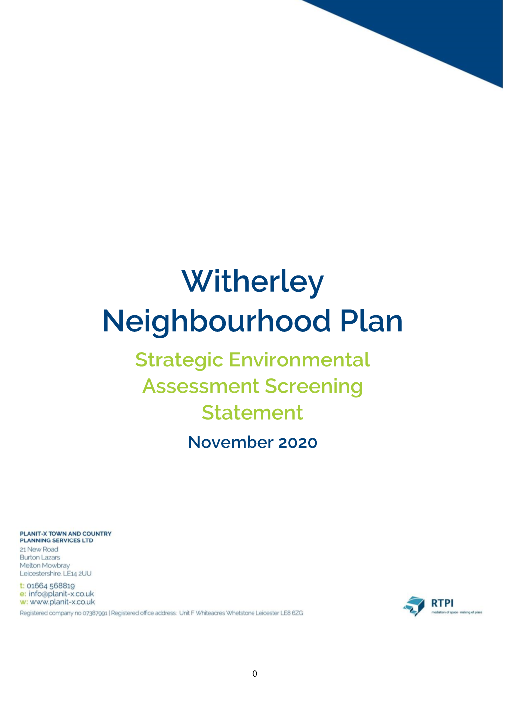 Witherley Neighbourhood Plan Strategic Environmental Assessment Screening Statement