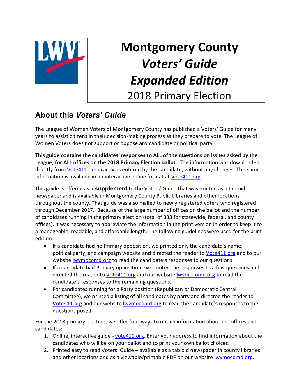 Montgomery County Voters' Guide Expanded Edition