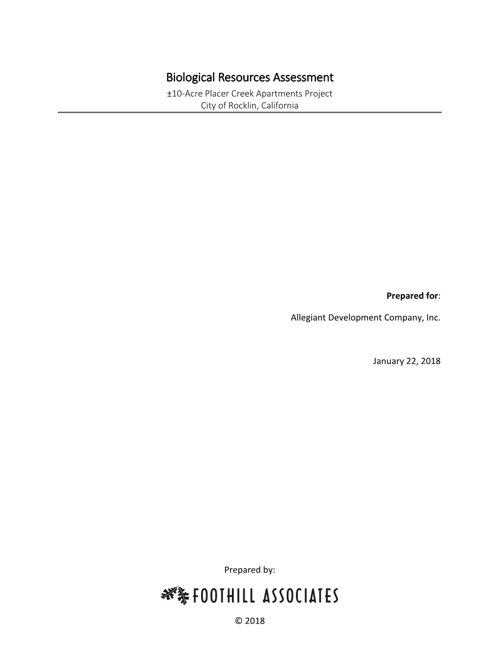 Biological Resources Assessment ±10-Acre Placer Creek Apartments Project City of Rocklin, California