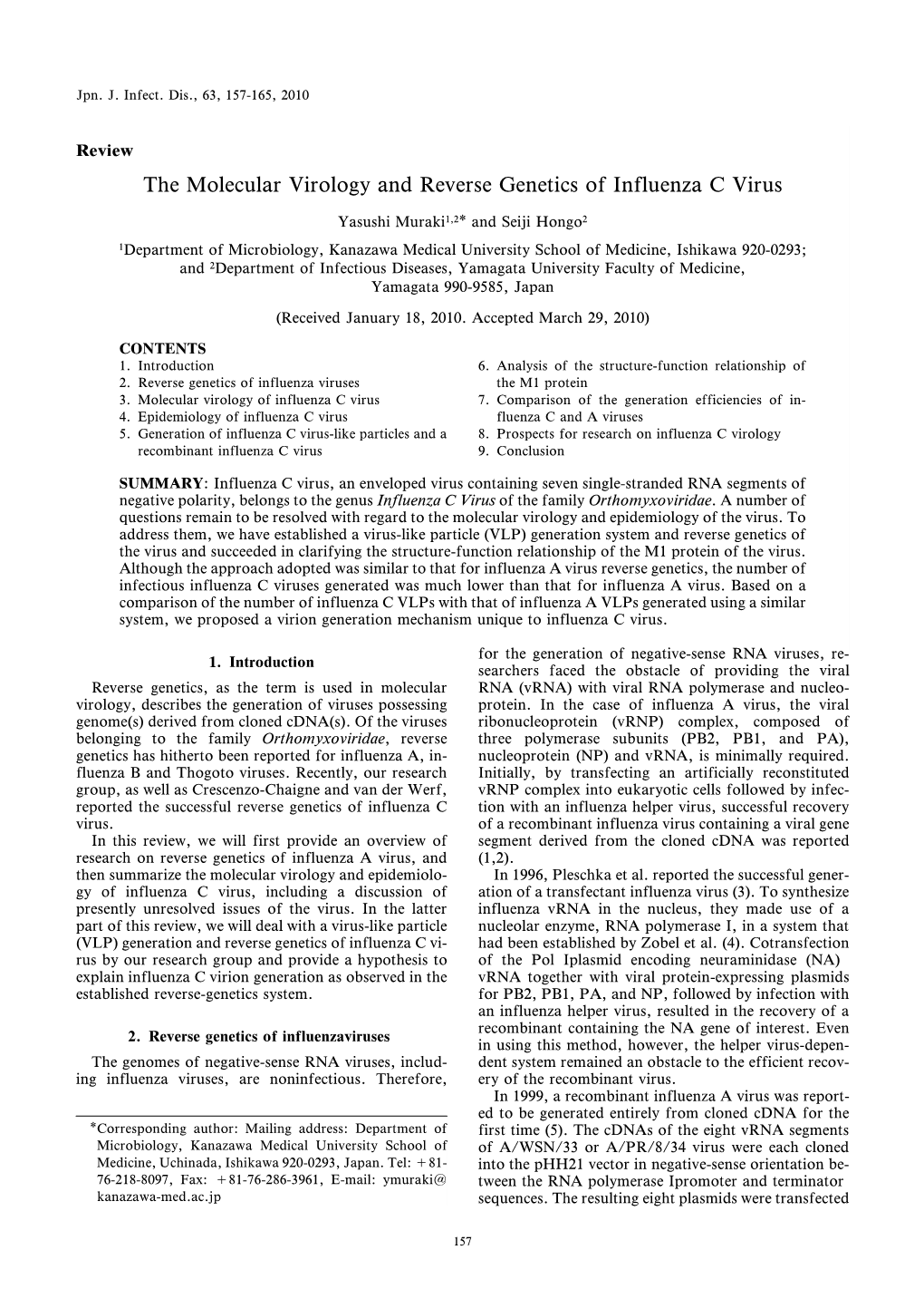 The Molecular Virology and Reverse Genetics of Influenza C Virus