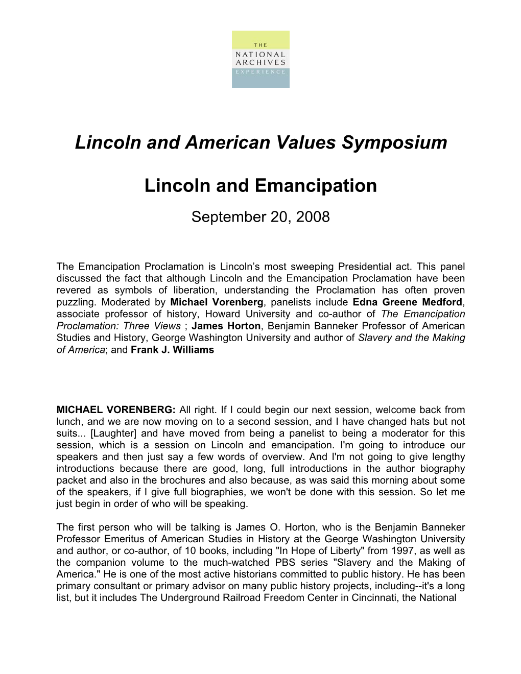 Lincoln and American Values Symposium Lincoln And