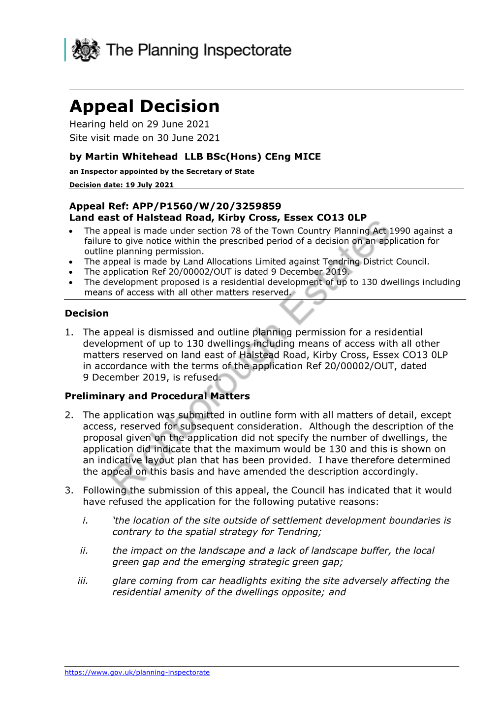 Appeal Decision Hearing Held on 29 June 2021 Site Visit Made on 30 June 2021