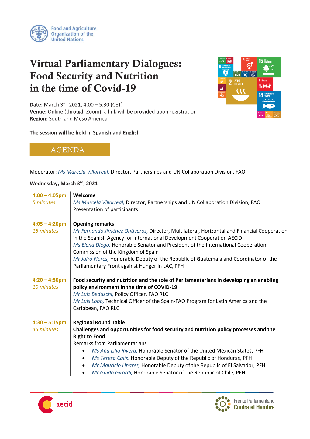 Virtual Parliamentary Dialogues: Food Security and Nutrition in the Time of Covid-19