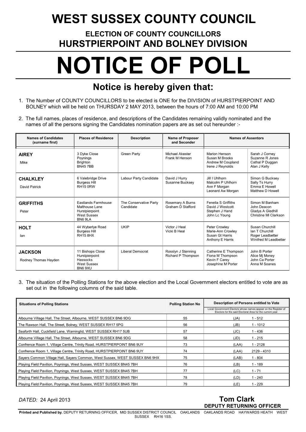 Notice of Poll