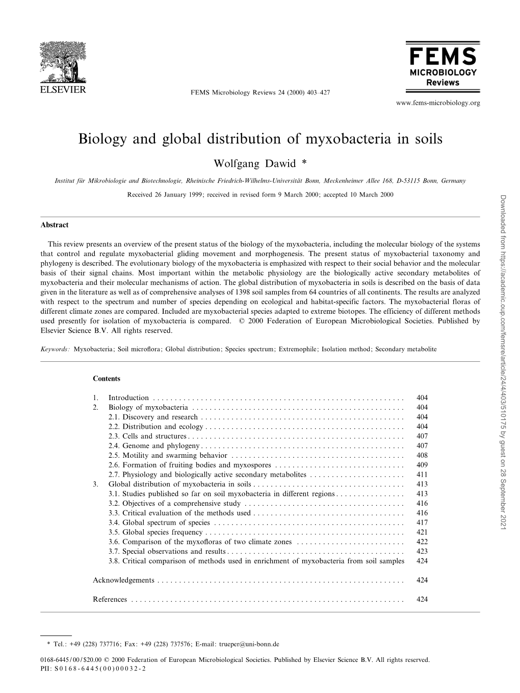 Biology and Global Distribution of Myxobacteria in Soils