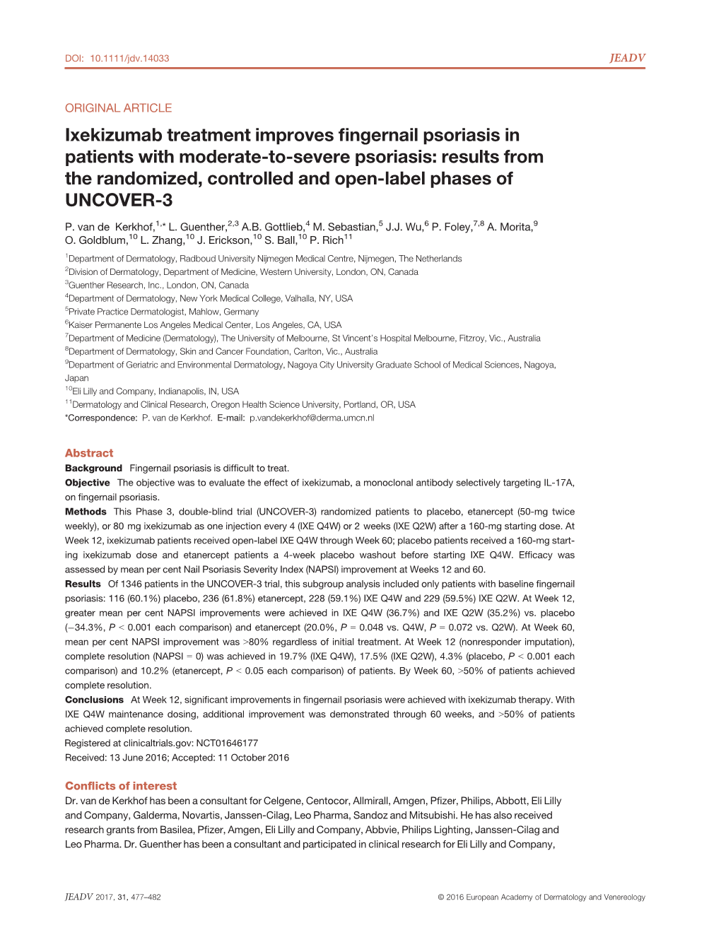 Ixekizumab Treatment Improves Fingernail Psoriasis in Patients With