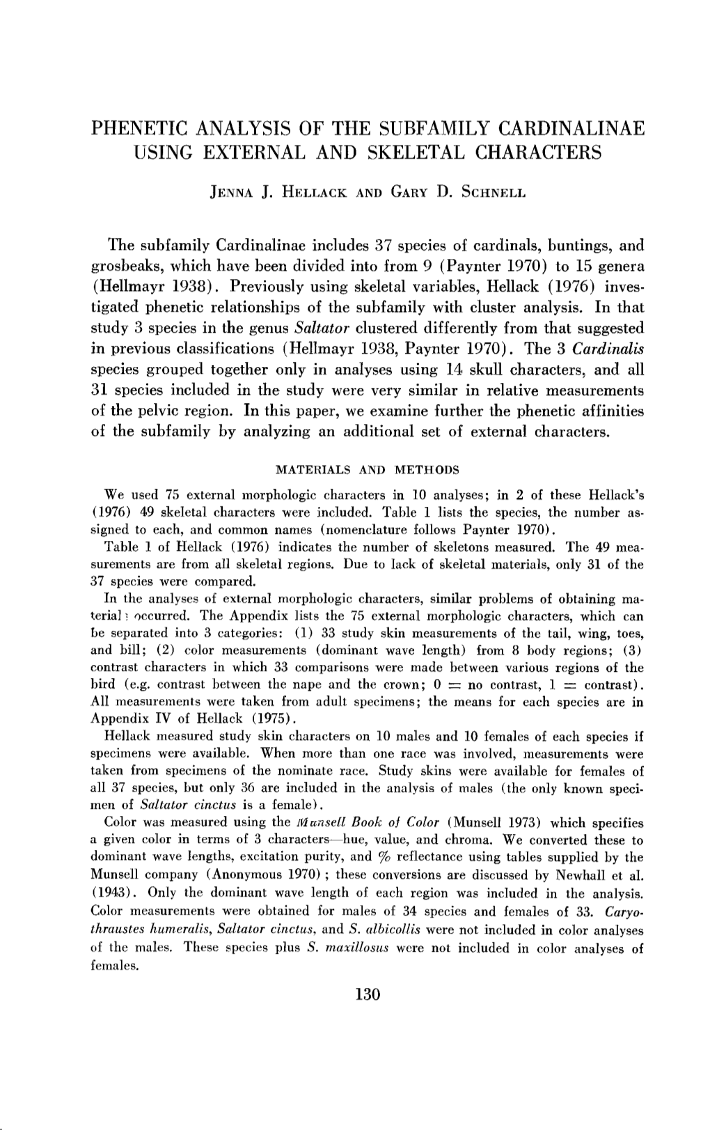 Phenetic Analysis of the Subfamily Cardinalinae Using External and Skeletal Characters