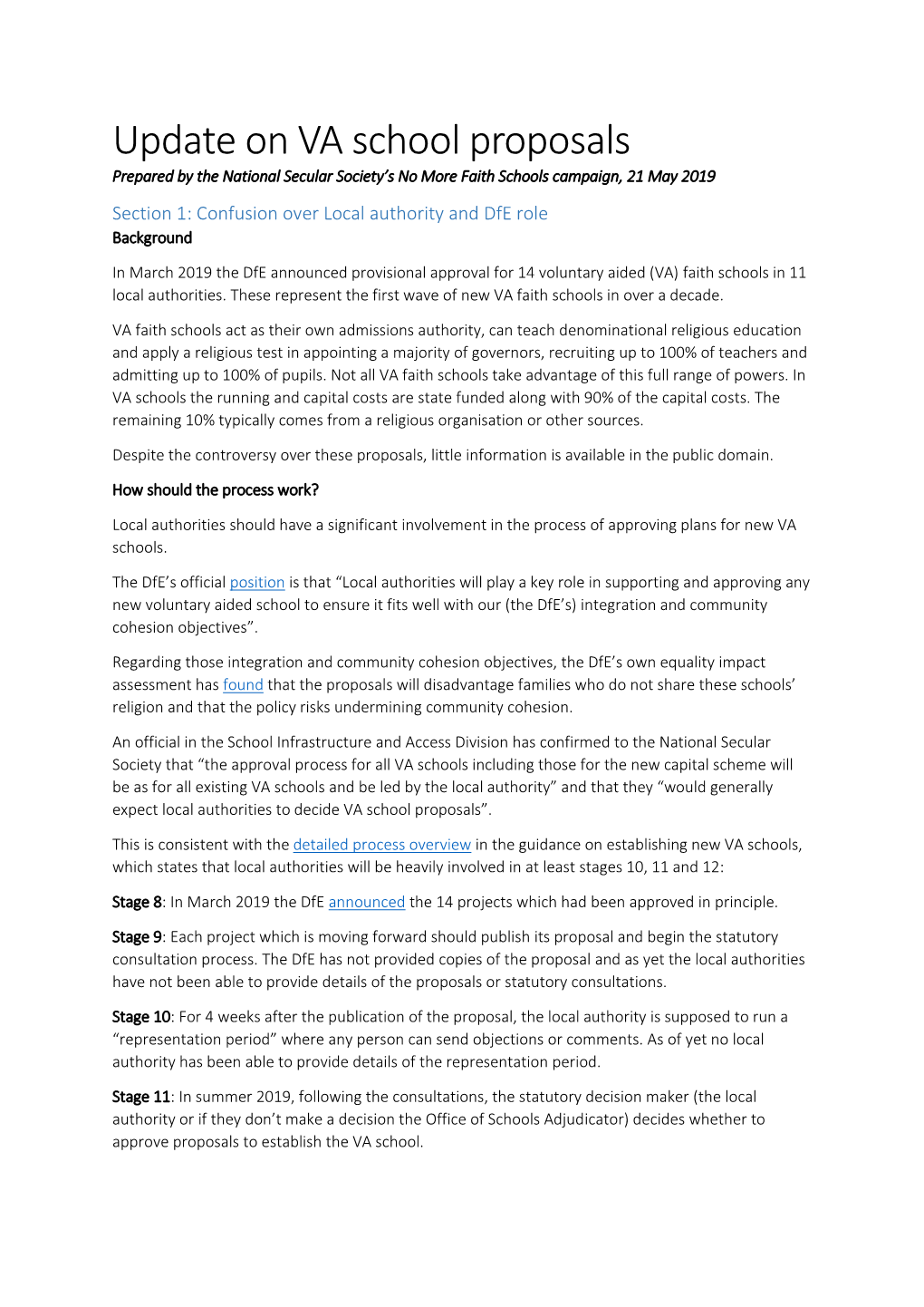 Update on VA School Proposals