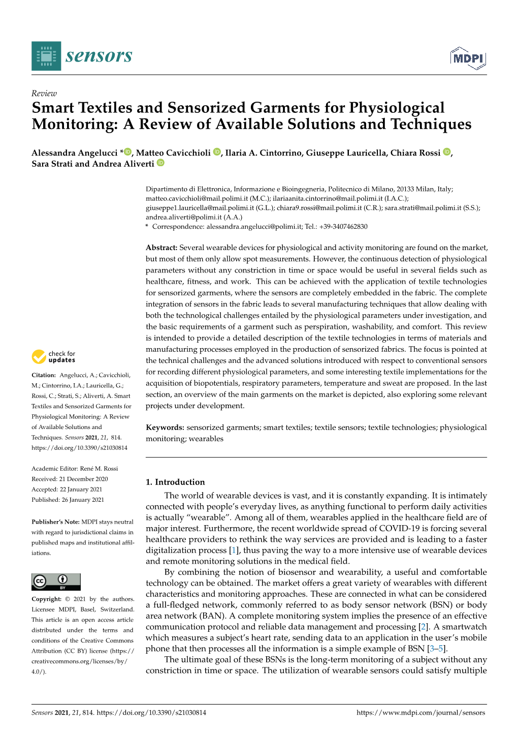 Smart Textiles and Sensorized Garments for Physiological Monitoring: a Review of Available Solutions and Techniques