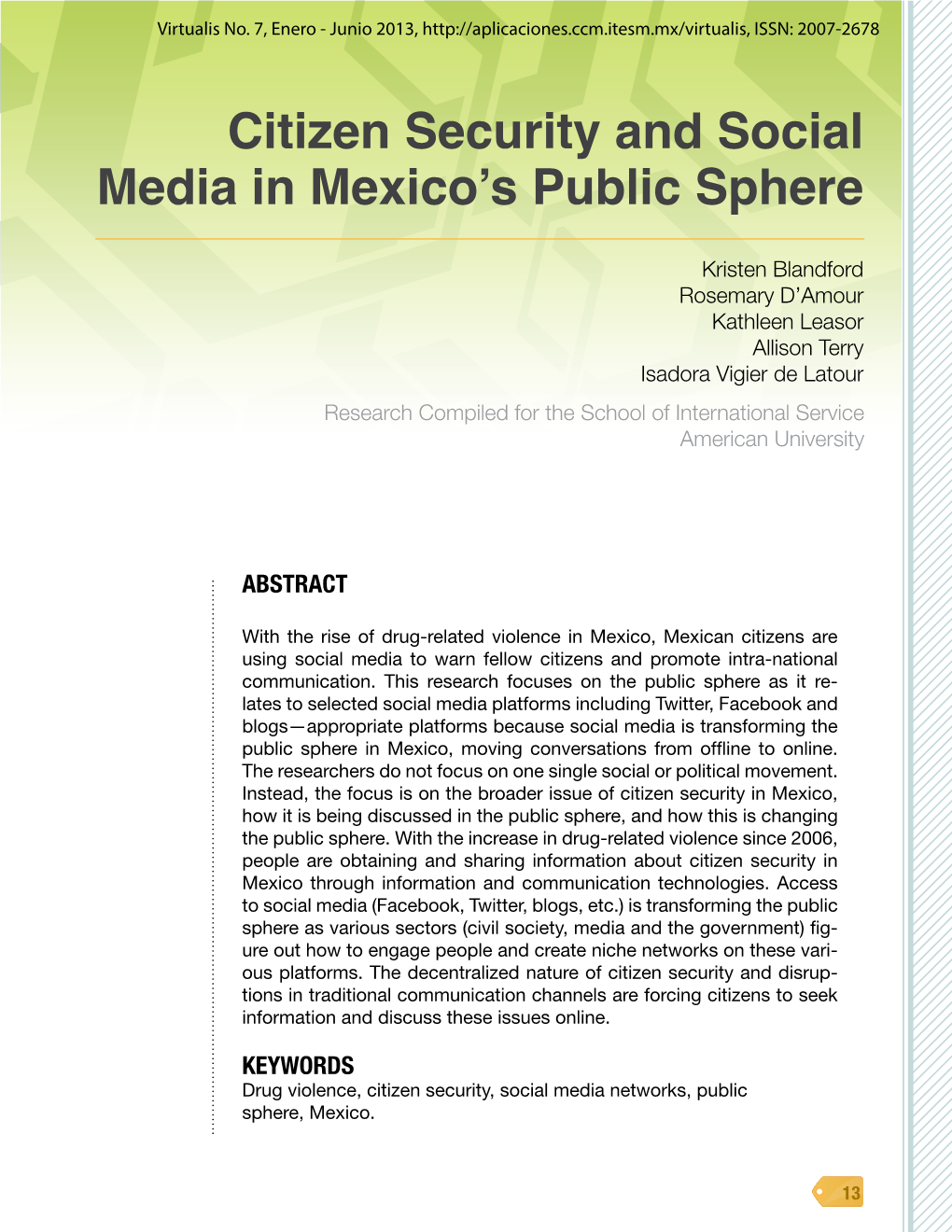 Citizen Security and Social Media in Mexico's Public Sphere