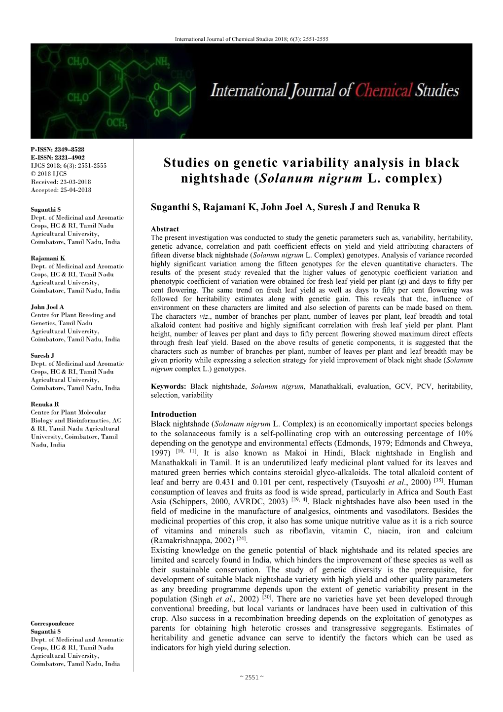 Studies on Genetic Variability Analysis in Black Nightshade (Solanum