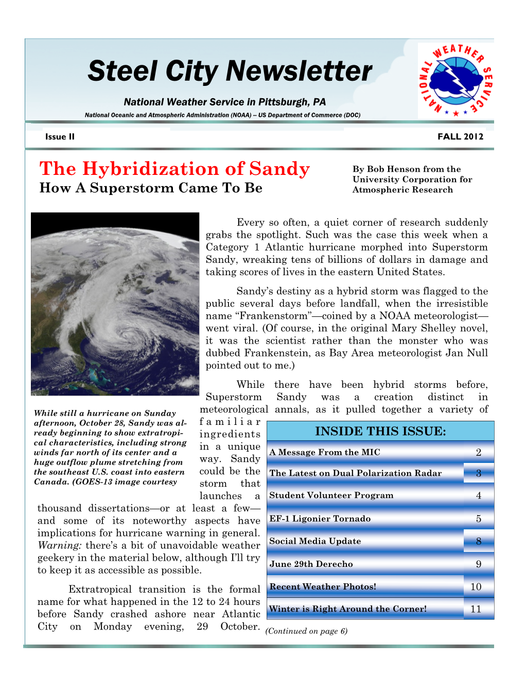 Steel City Newsletter National Weather Service in Pittsburgh, PA National Oceanic and Atmospheric Administration (NOAA) -- US Department of Commerce (DOC)