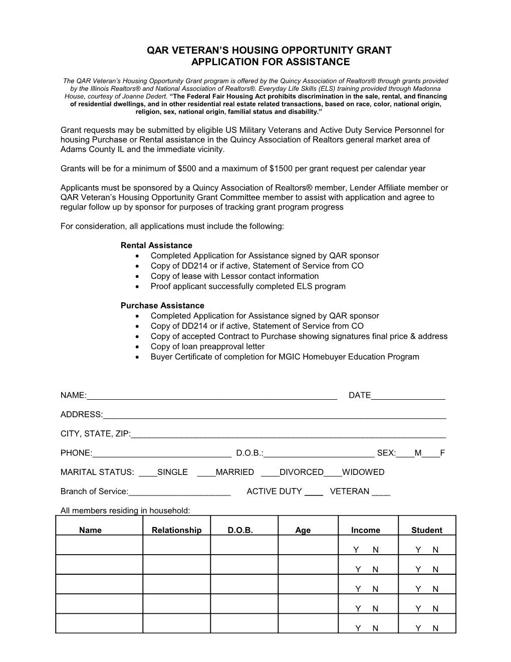 Qar Veteran S Housing Opportunity Grant