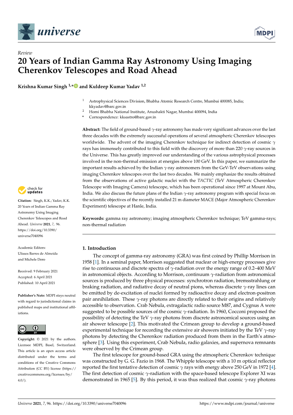 20 Years of Indian Gamma Ray Astronomy Using Imaging Cherenkov Telescopes and Road Ahead