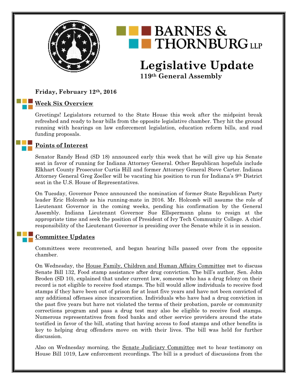 Legislative Update 119Th General Assembly