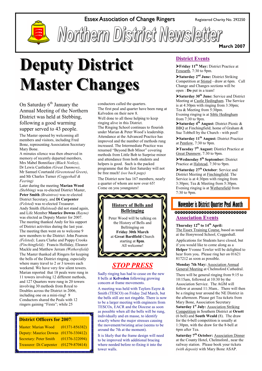 Deputy District Master Changes