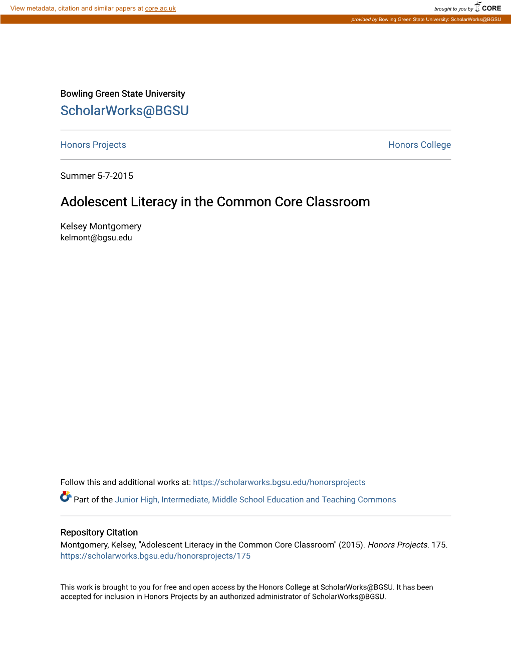 Adolescent Literacy in the Common Core Classroom