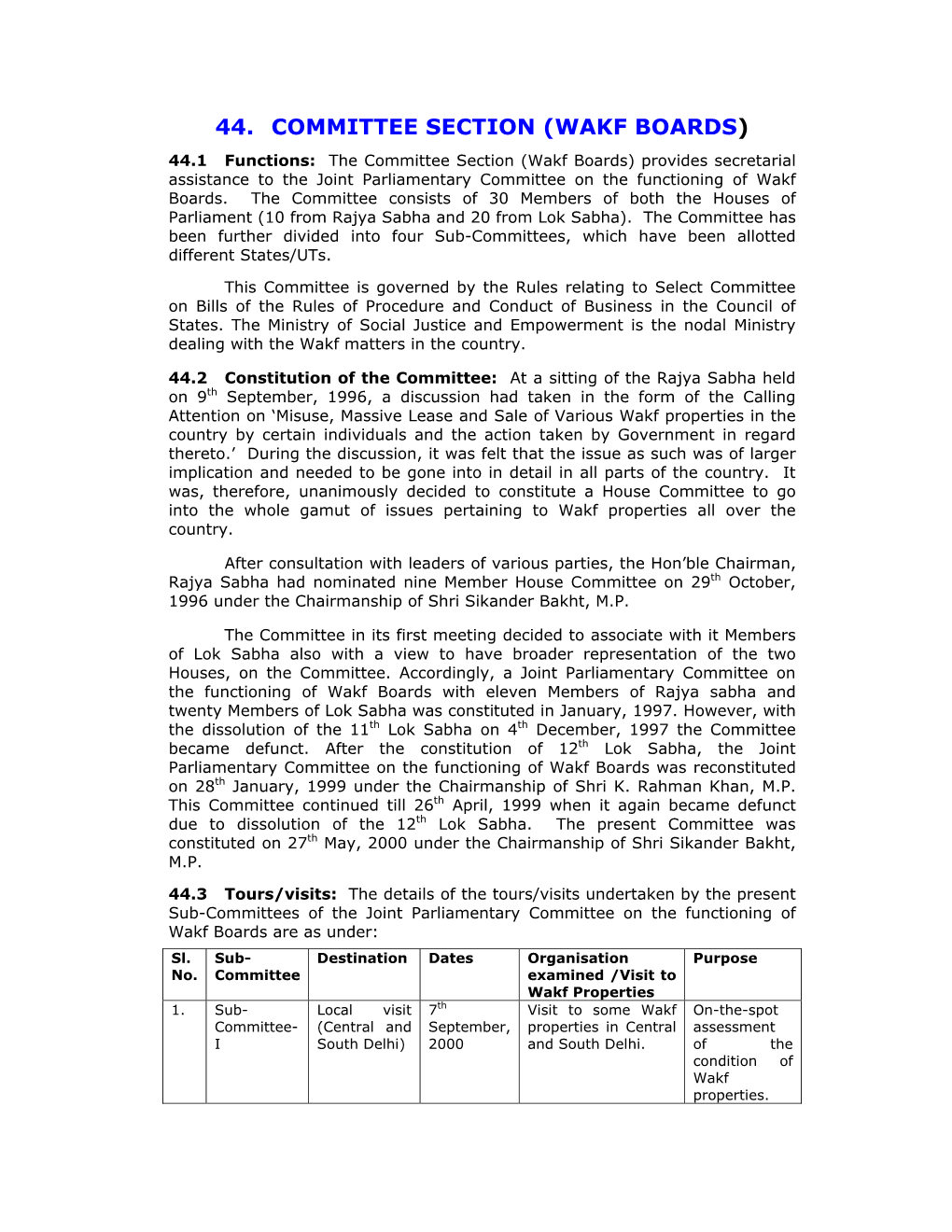 44. Committee Section (Wakf Boards)