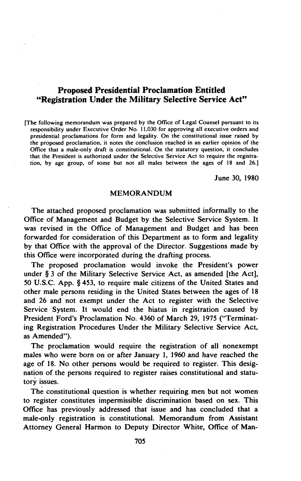 Registration Under the Military Selective Service Act”