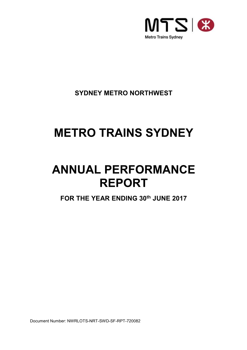 Metro Trains Sydney Annual Performance Report