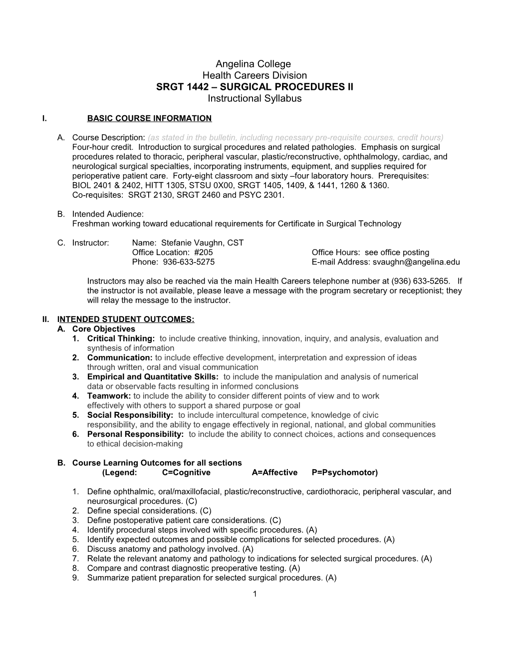 Srgt 1442 Surgical Procedures Ii