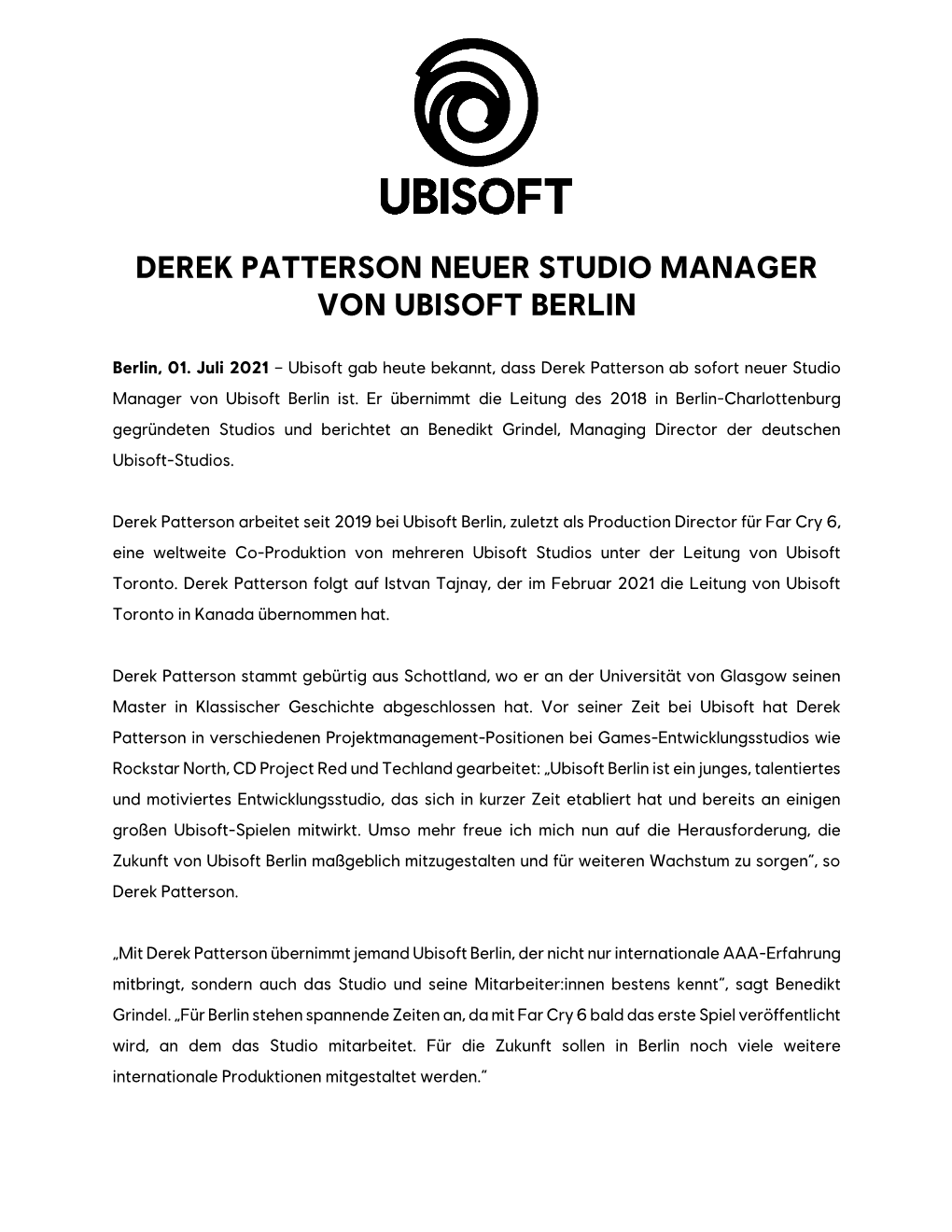 Derek Patterson Neuer Studio Manager Von Ubisoft Berlin